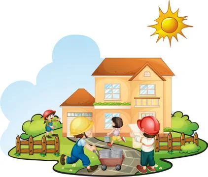 People working on construction site Stock Illustration
