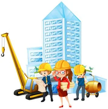 People working on construction site Stock Illustration