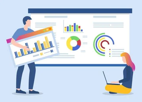 People Working on Data Analysis and Analytics Stock Illustration