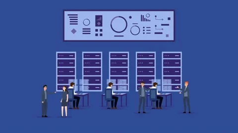 People Working In Data Center Room 2d animation cartoon in 4k Stock Footage 229784838