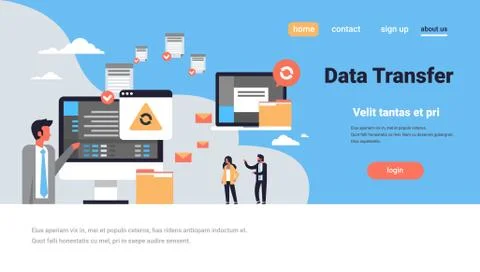 People working data transfer synchronization computer connection database access Stock Illustration