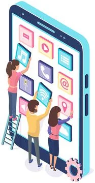 People working with development of mobile program for smartphone, application Stock Illustration