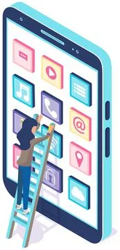 People working with development of mobile program for smartphone, application Stock Illustration