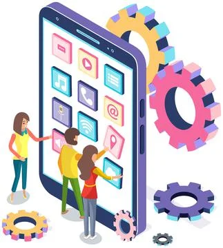 People working with development of mobile program for smartphone, application Stock Illustration