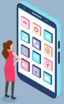 People working with development of mobile program for smartphone, application イラスト素材