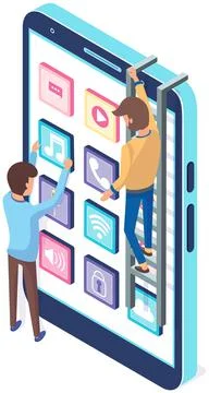 People working with development of mobile program for smartphone, application Stock Illustration