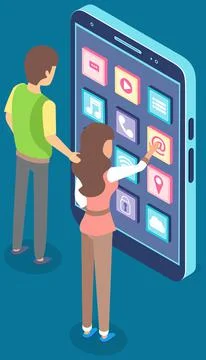 People working with development of mobile program for smartphone, application Illustration