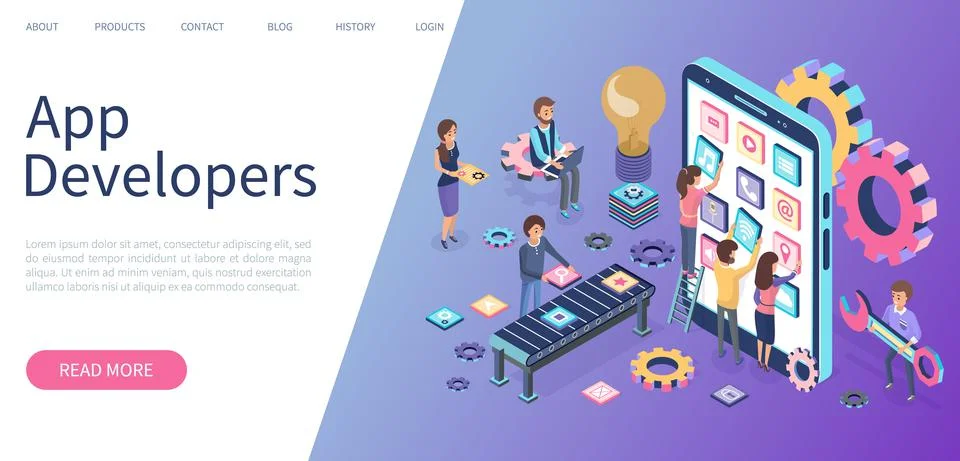 People working with development of mobile program for smartphone, application Illustrazione stock