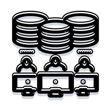 People working with distributed data storage network イラスト素材