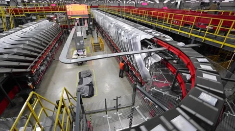 People working on a distribution line at an express company in Beijing Stock Footage 46494783