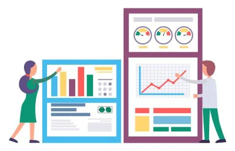 People Working with Graph Report on Board Vector Stock Illustration