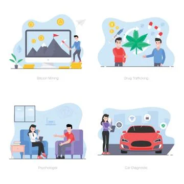 People Working Illustrations in Flat Style Stock Illustration