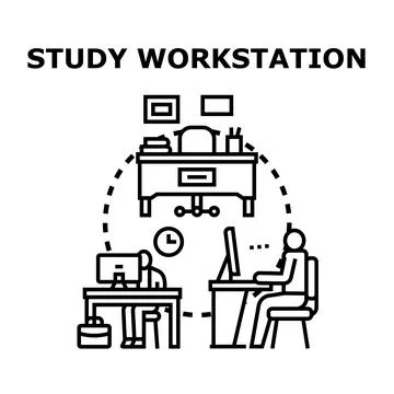 People working independently at individual study workstations Stock Illustration