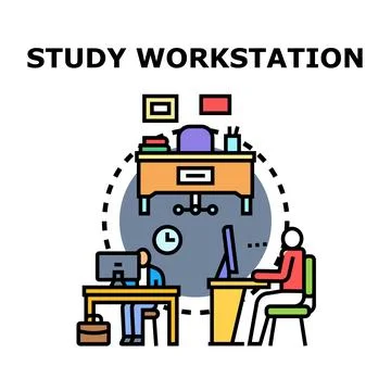 People working independently at individual study workstations Stock Illustration