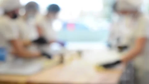 People working inprotective masks in culinary Stock Footage 143666437