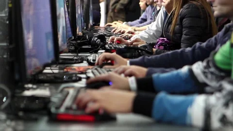 People Working In The Internet Cafe Stock Footage 70782925