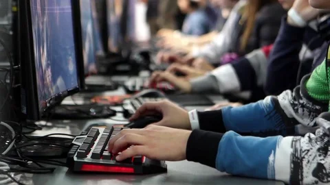 People Working In The Internet Cafe Stock Footage 70783204