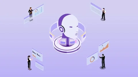 People working in lab and programming AI robot 3d animation cartoon Stock Footage 282963478