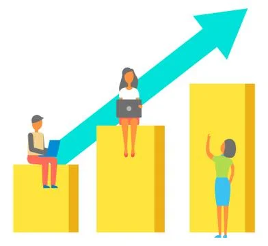 People Working on Laptops Growing Chart Vector Illustrazione stock