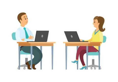 People Working on Laptops Office, Workers Support Stock Illustration