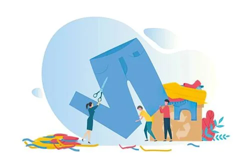 People working with large stylized letter p in modern office Stock Illustration