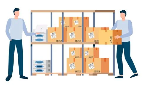 People Working in Logistics, Men with Boxes Vector イラスト素材
