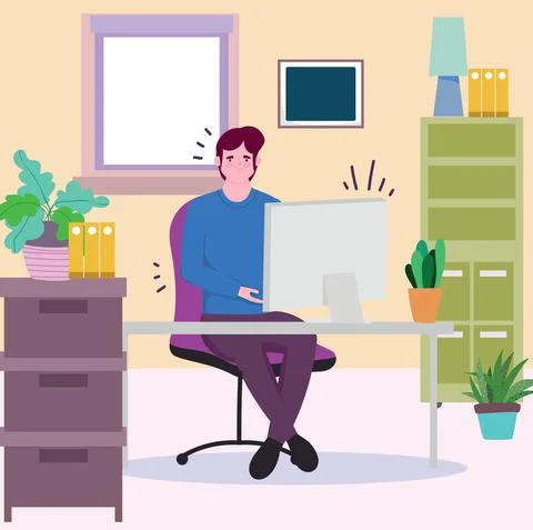 People working, man working on the computer in the office 스톡 일러스트