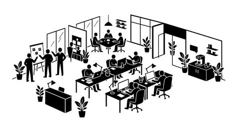 People working in a modern open plan office Stock Illustration