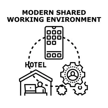 People working in modern shared business environment connecting remotely Stock Illustration