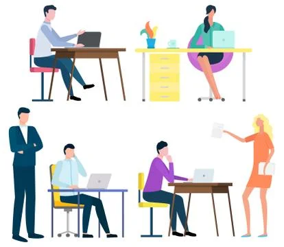 People Working in Office Distant Workers Freelance Stock Illustration