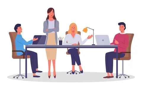People working in office sitting at table, solving problems, colllective working Illustrazione stock