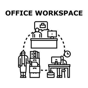 People working in office workspace vector flat concept Stock Illustration