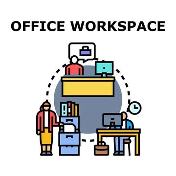 People working in office workspace vector flat concept Stock Illustration