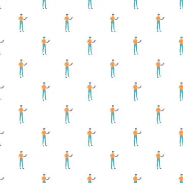 People working online with laptops seamless pattern 스톡 일러스트