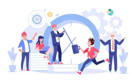 People working over huge clock vector illustration Stock Illustration