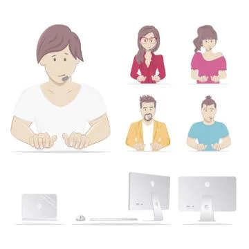 People working on a personal computer or laptop Illustrazione stock