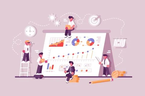 People working at productivity graph Stock Illustration