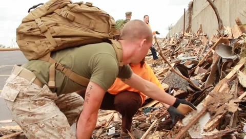People Working to Pull Rubble Away After Tornado (HD)m Stock Footage 5504557