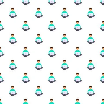 People working remotely on laptops seamless pattern 스톡 일러스트