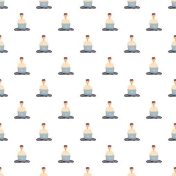 People working remotely with laptops seamless pattern 스톡 일러스트