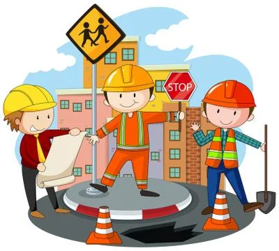People working at the road construction Stock Illustration