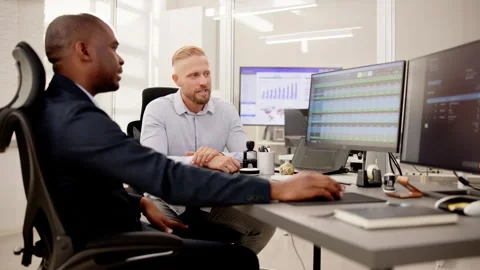 People Working With Spreadsheet Data Stock Footage 255409686