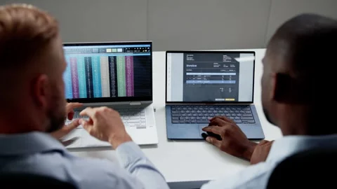 People Working With Spreadsheet Data Stock Footage 255409802