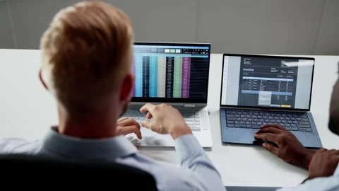 People Working With Spreadsheet Data Stock Footage 255869616