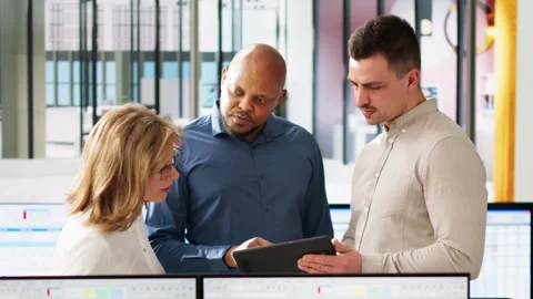 People Working With Spreadsheet Data Stock Footage 269465580