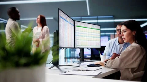 People Working With Spreadsheet Data Stock Footage 280748348