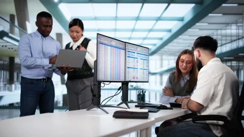 People Working With Spreadsheet Data Stock Footage 296922908