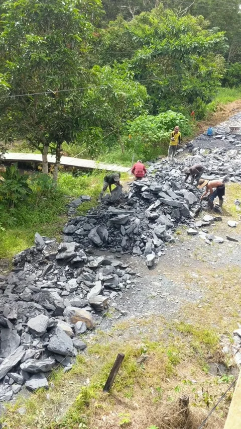 People working on a stone road Stock Footage 293208506