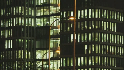 People Working in Tall Office Building. Street Lamps Stock Footage 87803810