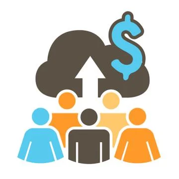 People Working Together to Fund Different Online Ideas with Money Icon Stock Illustration